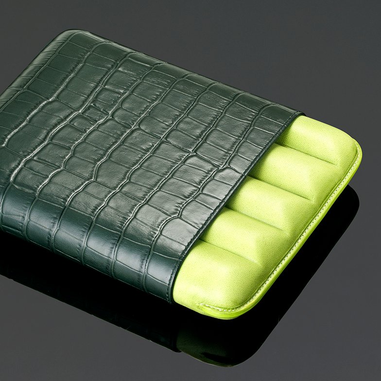 Croco Print leather cigar case 5'