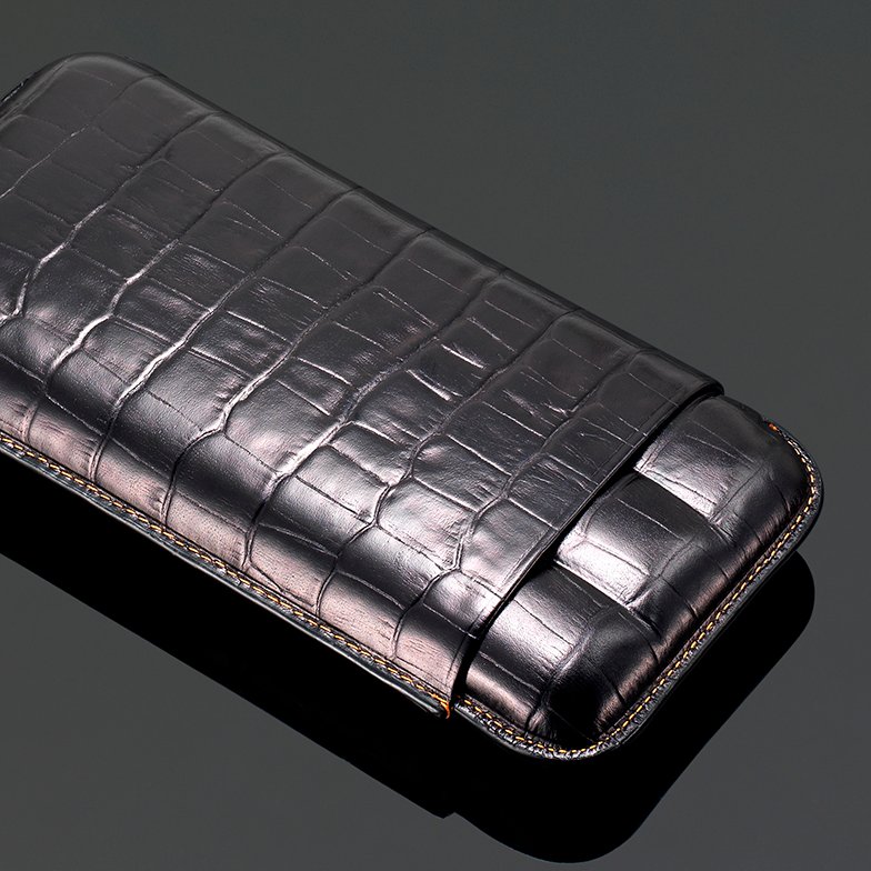 Croco Print Leather cigar case 3'